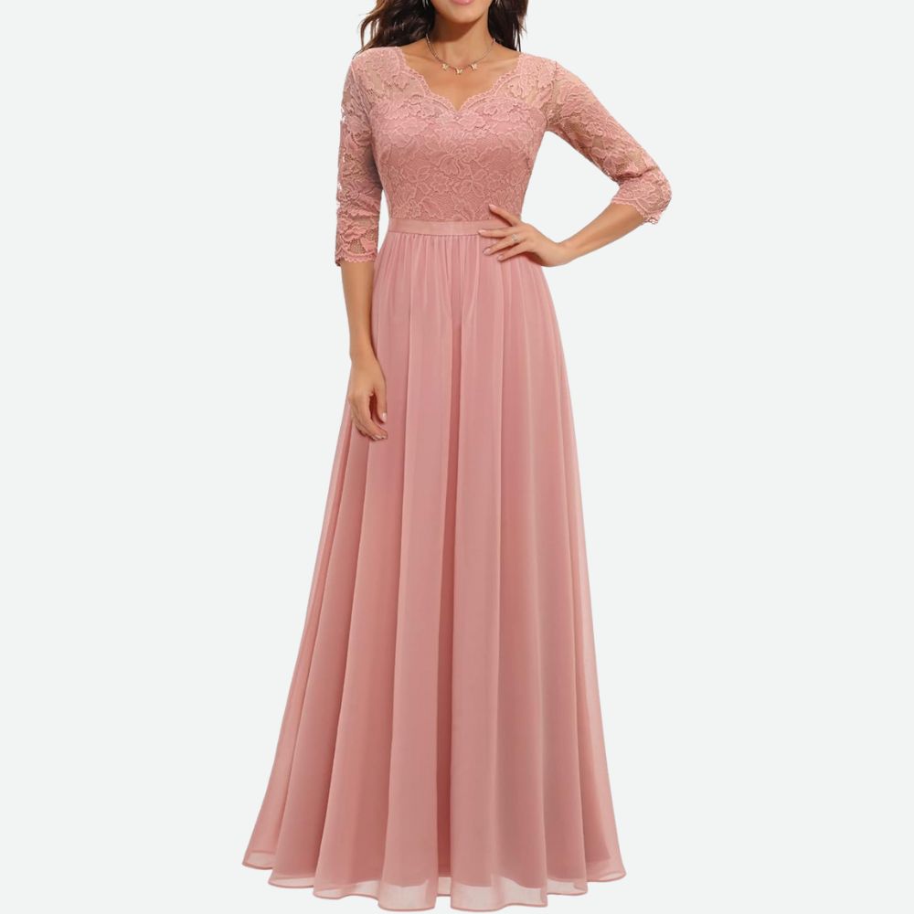 Rosa | Elegante Avondjurk met Kant en Chiffon
