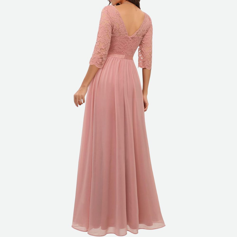 Rosa | Elegante Avondjurk met Kant en Chiffon