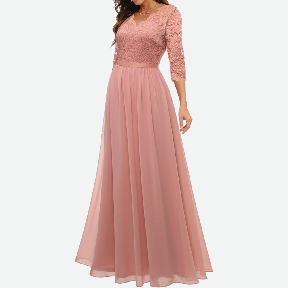 Rosa | Elegante Avondjurk met Kant en Chiffon