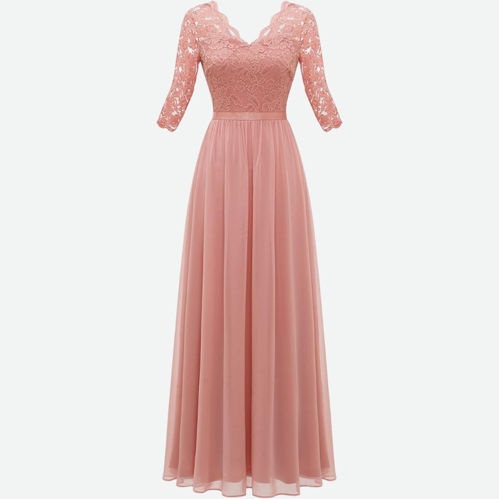 Rosa | Elegante Avondjurk met Kant en Chiffon