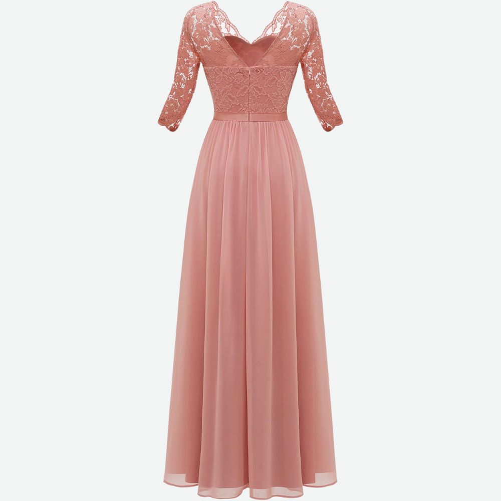 Rosa | Elegante Avondjurk met Kant en Chiffon